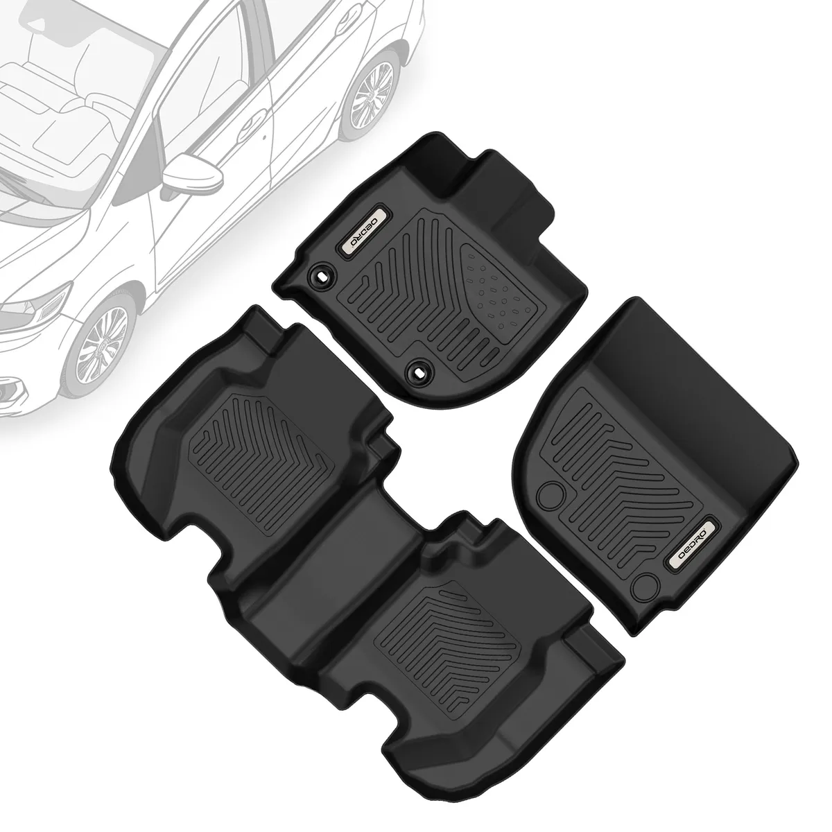 OEDRO Floor Mats for 2015-2020 Honda Fit, All-Weather Guard Front & 2nd Row Liner Set