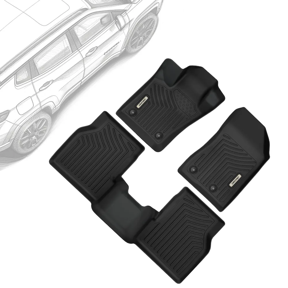 OEDRO Floor Mats for 2017-2025 Jeep Compass with Passenger Side w/ 2 Floor Mat Retaining Posts, TPE All-Weather Guard Full Set Liners