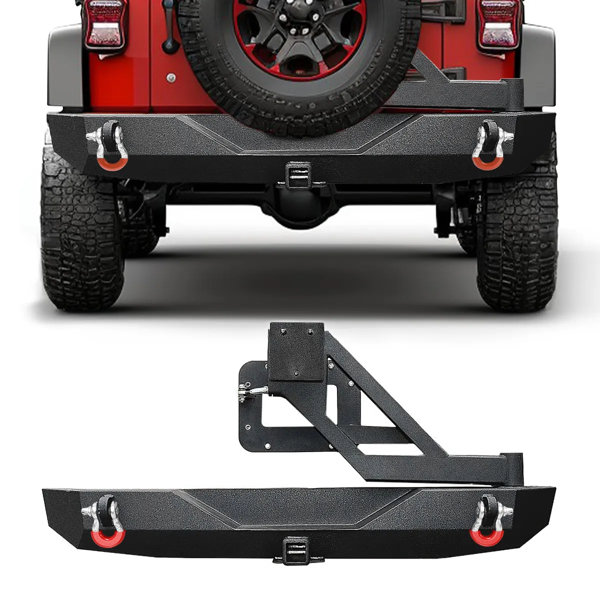 YITAMOTOR® 07-18 Jeep Wrangler JK JKU Rubicon Sahara Sports Rear Bumper with Tire Carrier & 2" Hitch Receiver