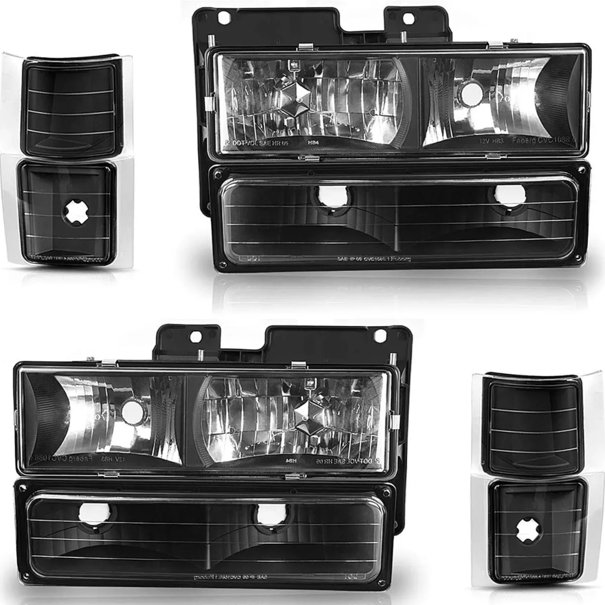 YITAMOTOR® Headlight Assembly Compatible with 1994-1999 Chevy C/K Series 1500 2500 3500/Tahoe/Suburban/Silverado Crystal Headlamp w/Corner & Bumper Li
