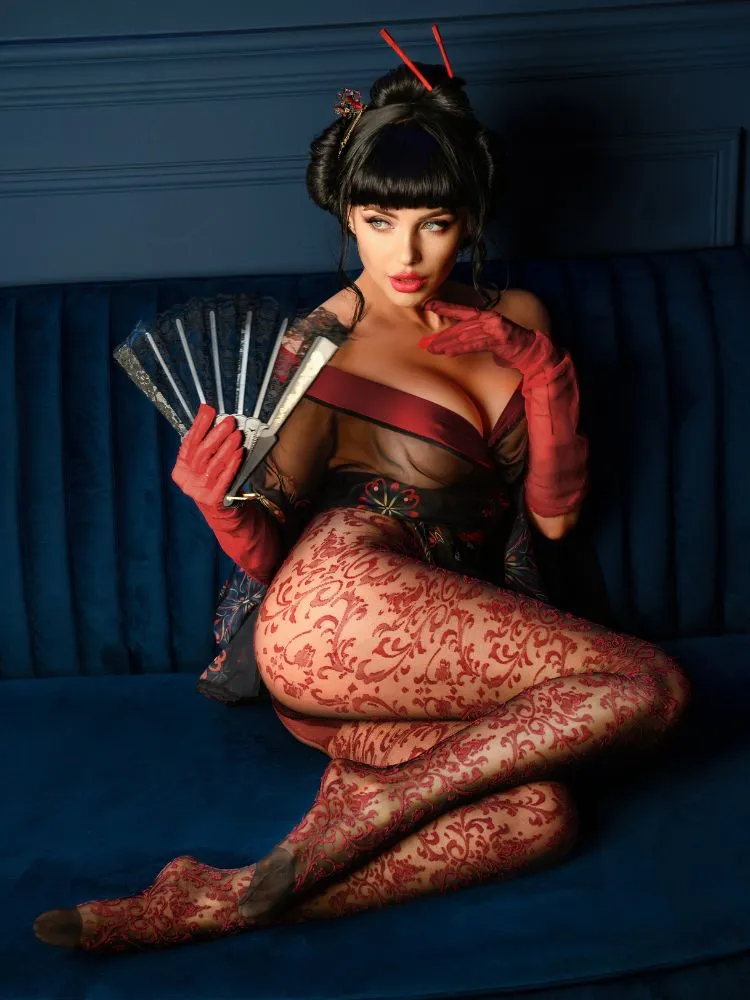 Ballerina Black Secret Floral Crotchless Tights