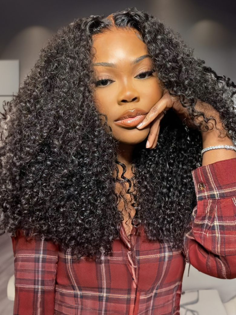 [From 20"] 6x4.5 Pre Cut Lace Put On And Go Glueless Kinky Curly Black Air Wig 150% Density