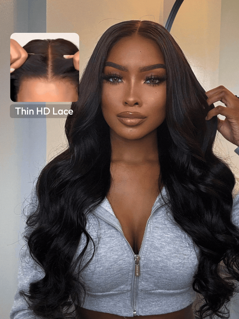 13x4 HD Bye-Bye Cap™ Wig Invisible Lace Frontal Bouncy Body Wave Black Wig