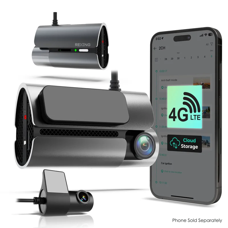 Rexing 4G LTE 2-Channel Dash Cam with GPS – 2.5K Front + 1080p Rear | Real-Time Remote Access & Alerts