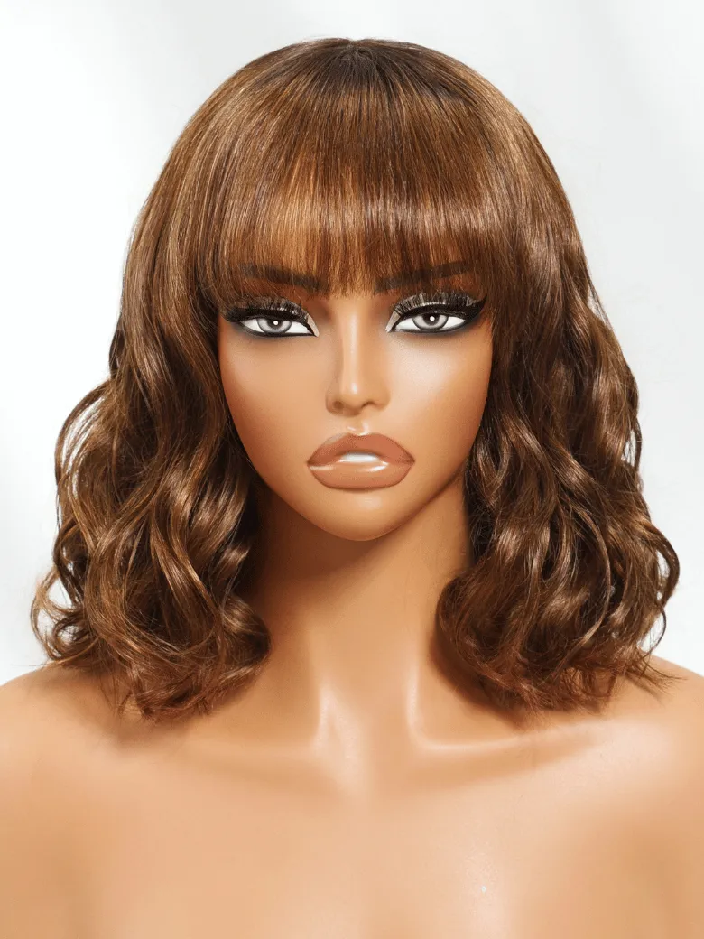 UNICE Chic Brown Bob Wig with Bangs Soft Waves Effortless Style Wig