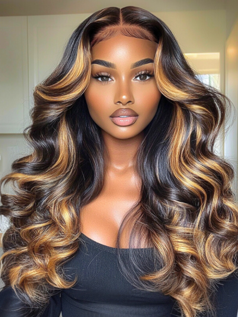UNice 13x4 Pre-Everything Lace Front Wig Lace Loose Wave Butterscotch Highlights Brown Wig 150% Density