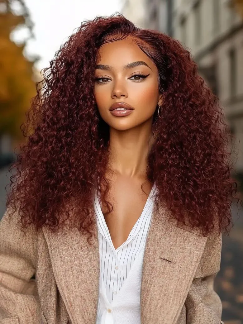 7x5 Bye-Bye Knots Wig Glueless Lace Sunset Jerry Curly & 13x4 Pre Everything Kinky Curly for Reddish Brown Drawstring Wig With Bleached Knots