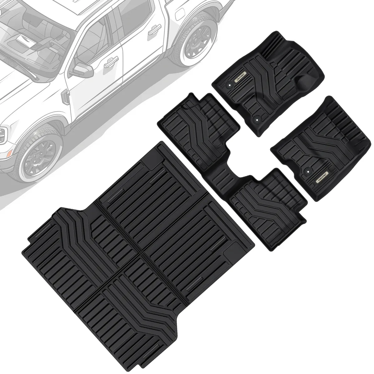 OEDRO® All-Weather Floor Mats & Bed Liner  Mat for 2022-2026 Ford Maverick Hybrid | TPE 2nd Gen Upgrade - 1st & 2nd Row, Black