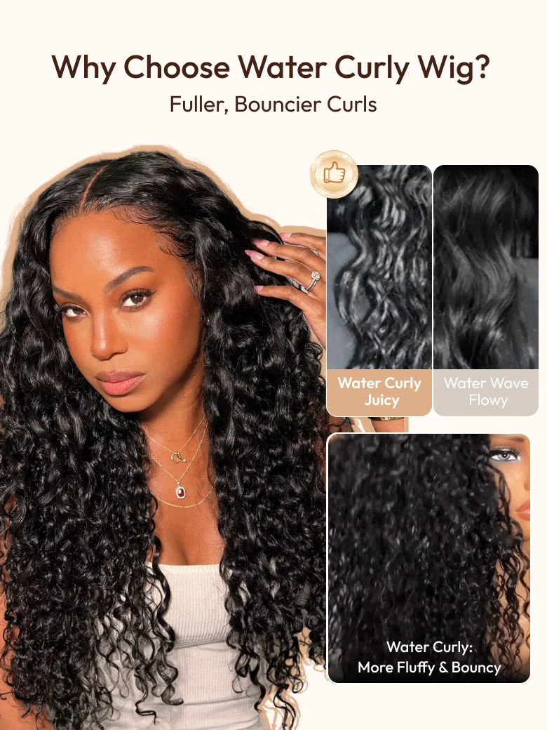 [1 Wig 2 Texture] 13x4 Pre-Everything™ Lace Frontal Natural Black Bouncy Water Wave Curly Wig Perfect For Summer Look