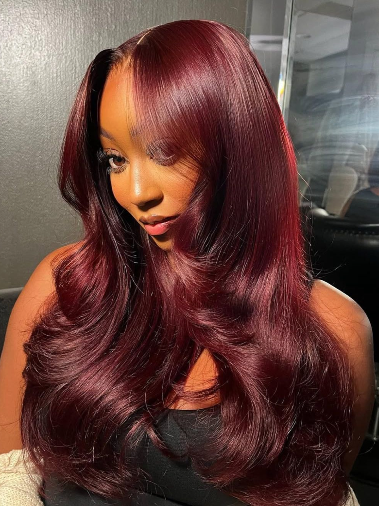 7x5 ByeBye Knots™ Lace Bouncy Black Cherry Layered Straight Wig