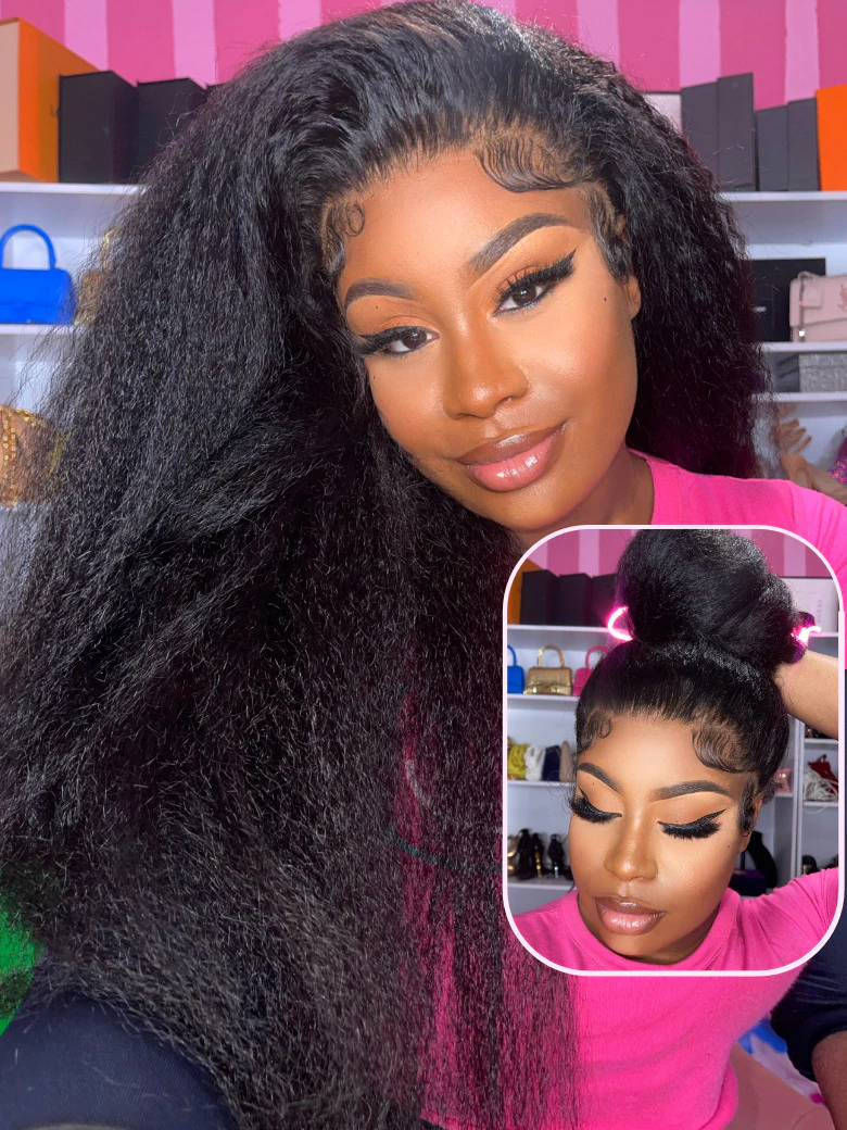 13x4 Lace Front Wig Kinky Straight Natural Baby Hair Wig Bouncy 150% Density