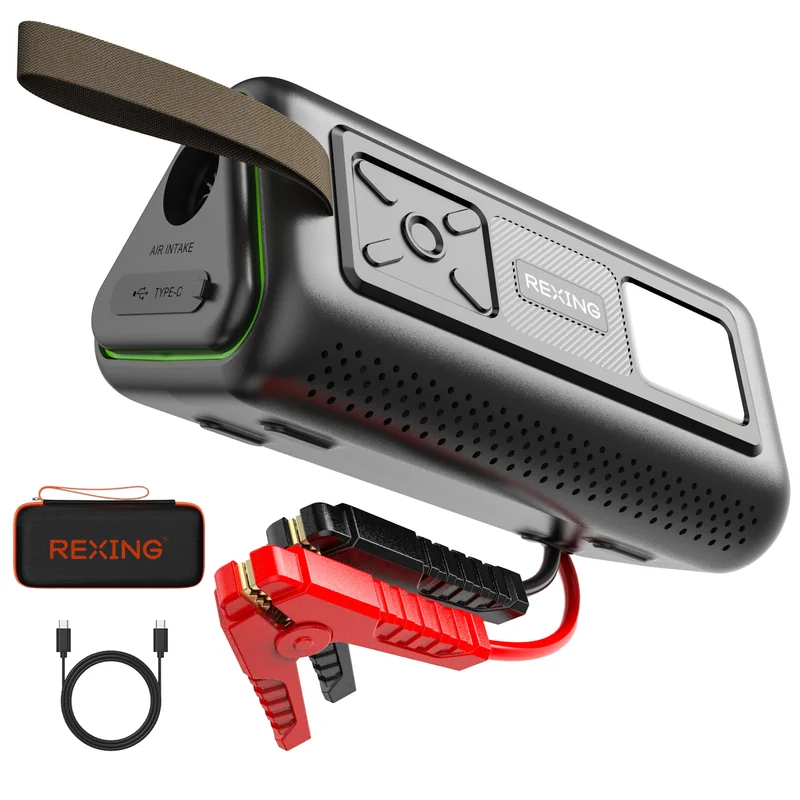 Rexing 3-in-1 Jump Starter, Tire Inflator & Air Blower, 1500A Peak 12V Car Battery Booster for 6L Gas/3L Diesel Engines with 150 PSI Air Compressor, L