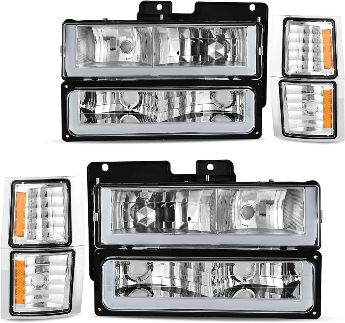 YITAMOTOR® 1994-1999 Chevy C/K 1500 2500 3500 LED DRL Headlights Assembly with Corner Light Chrome Housing