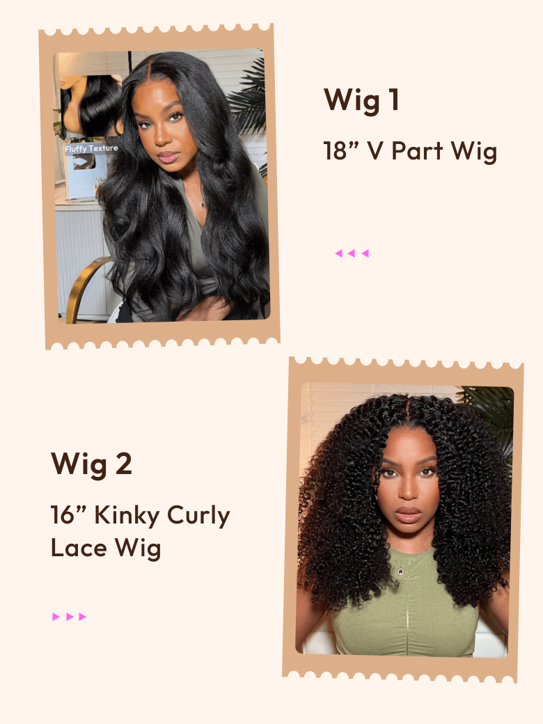 2 Wigs $139.26 for Glueless V Part Wig 18" And Kinky Curly 16" Lace Wig