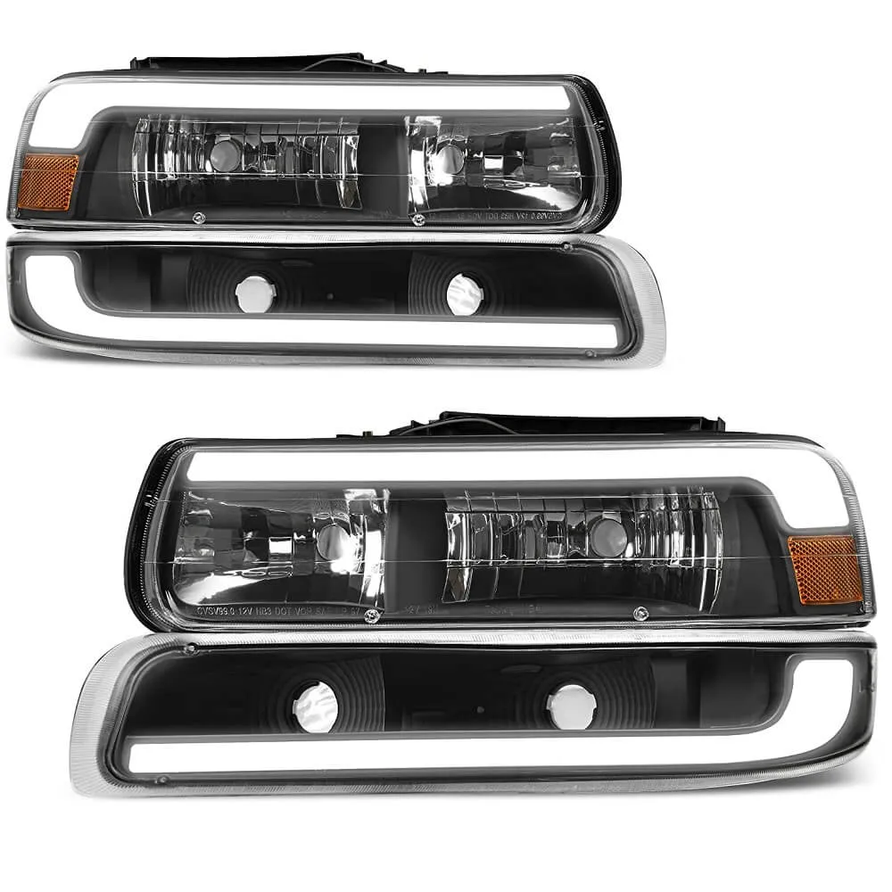 YITAMOTOR® 1999-2002 Chevy Silverado LED DRL Headlights Bumper Lamps Black Housing
