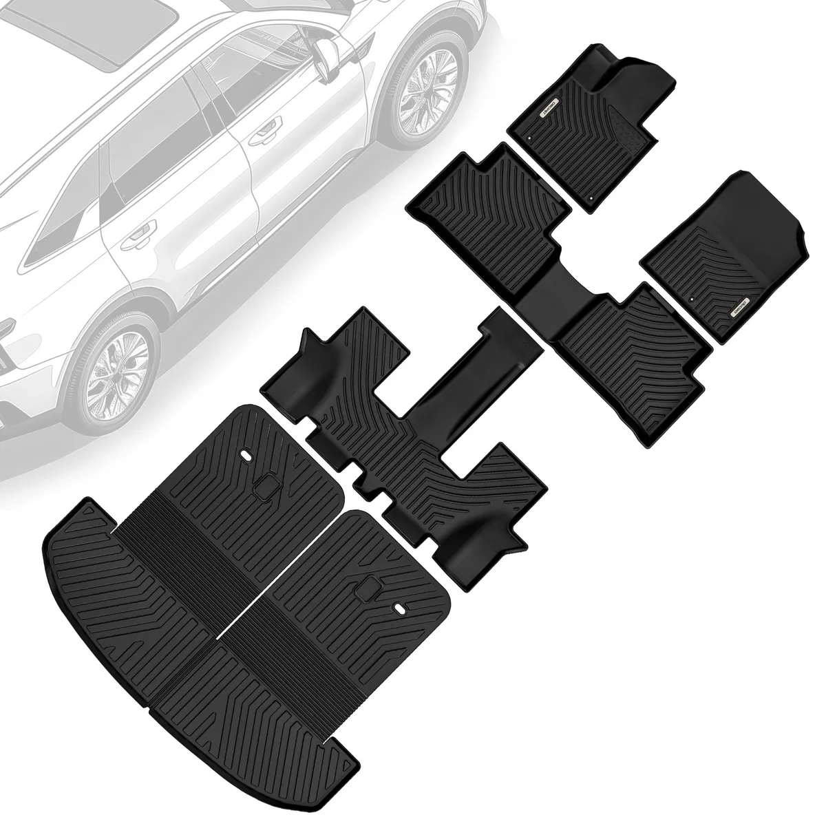 Floor Mats & Trunk Mat with Backrest Mat Fit for 2025-2021 Kia Sorento 6 Seats & 7 Seats(Not for Hybrid)，Unique TPE All-Weather Guard Floor Liner Set