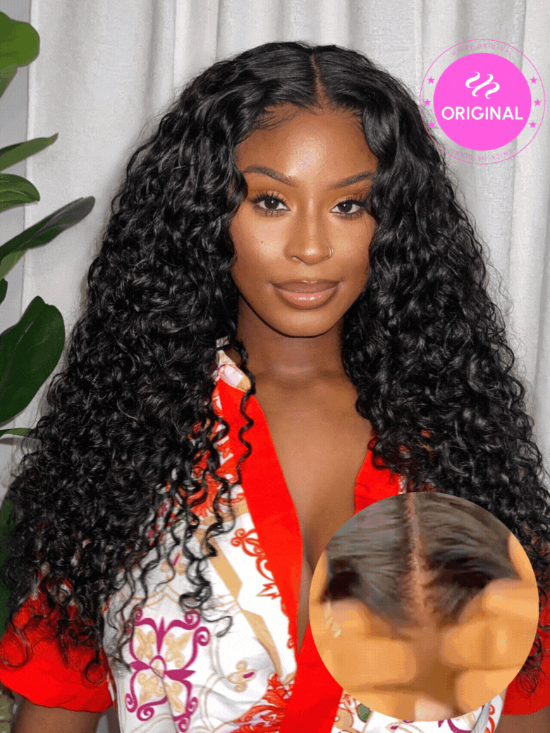 13x4 Pre-Everything™ Lace Frontal Natural Black Bouncy Water Wave Curly Drawstring Wig Perfect For Summer Look