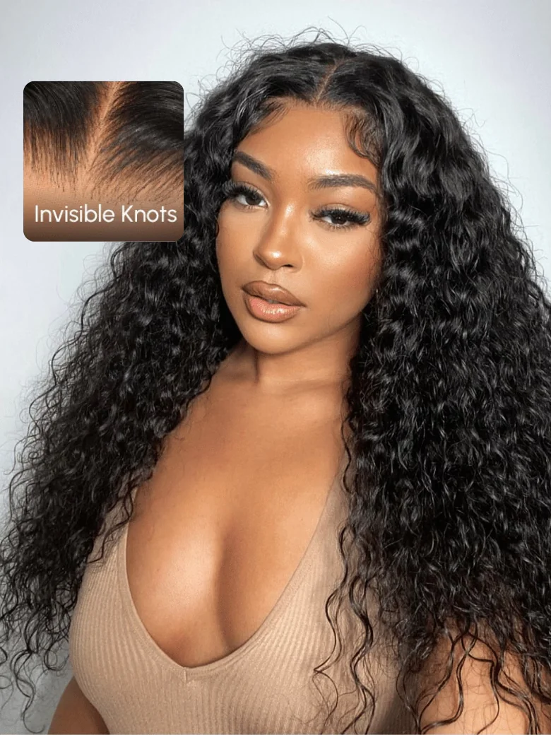 7x5 Bye Bye Knots Wig Quick Install Lace Water Wave Invisible Knots Lace Wig 150% Density