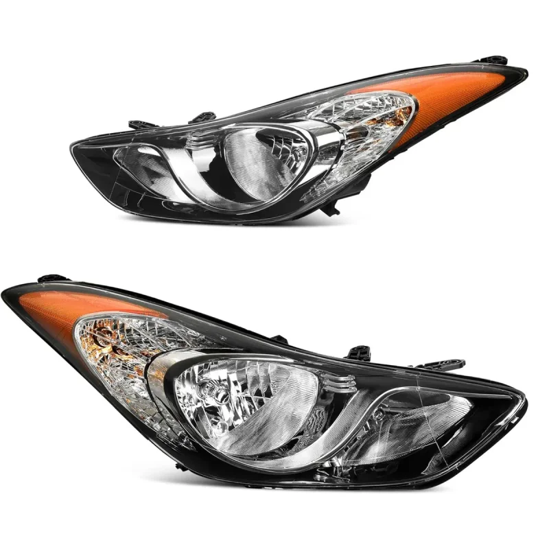YITAMOTOR® Headlights Assembly Compatible with Elantra 2011 2012 2013 Replacement Headlamp Chrome Housing Clear Lens Amber Reflector