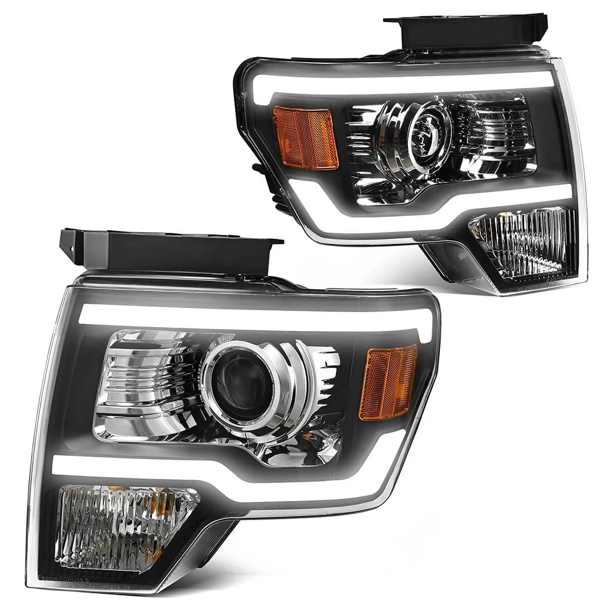 YITAMOTOR® 2009-2014 Ford F150 Headlamp LED DRL Headlights Assembly Black Housing Amber Reflector