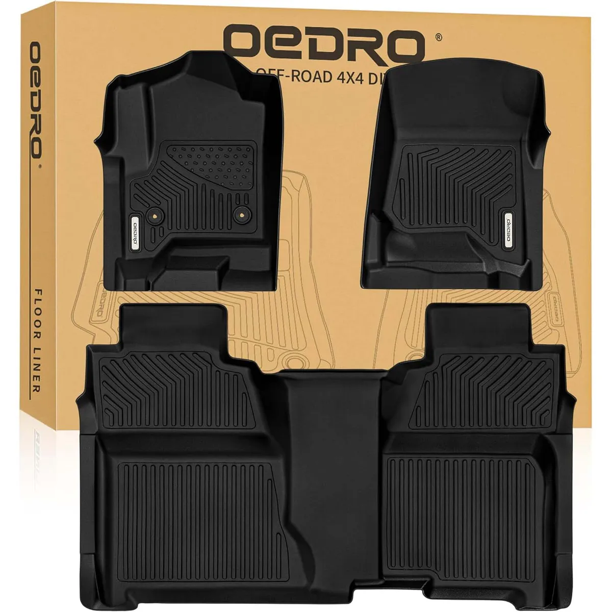 OEDRO Floor Mats for 2014-2018 Chevy Silverado/GMC Sierra 1500, 2015-2019 Silverado/Sierra 2500/3500 Crew Cab, Black TPE All Weather Floor Liner Set