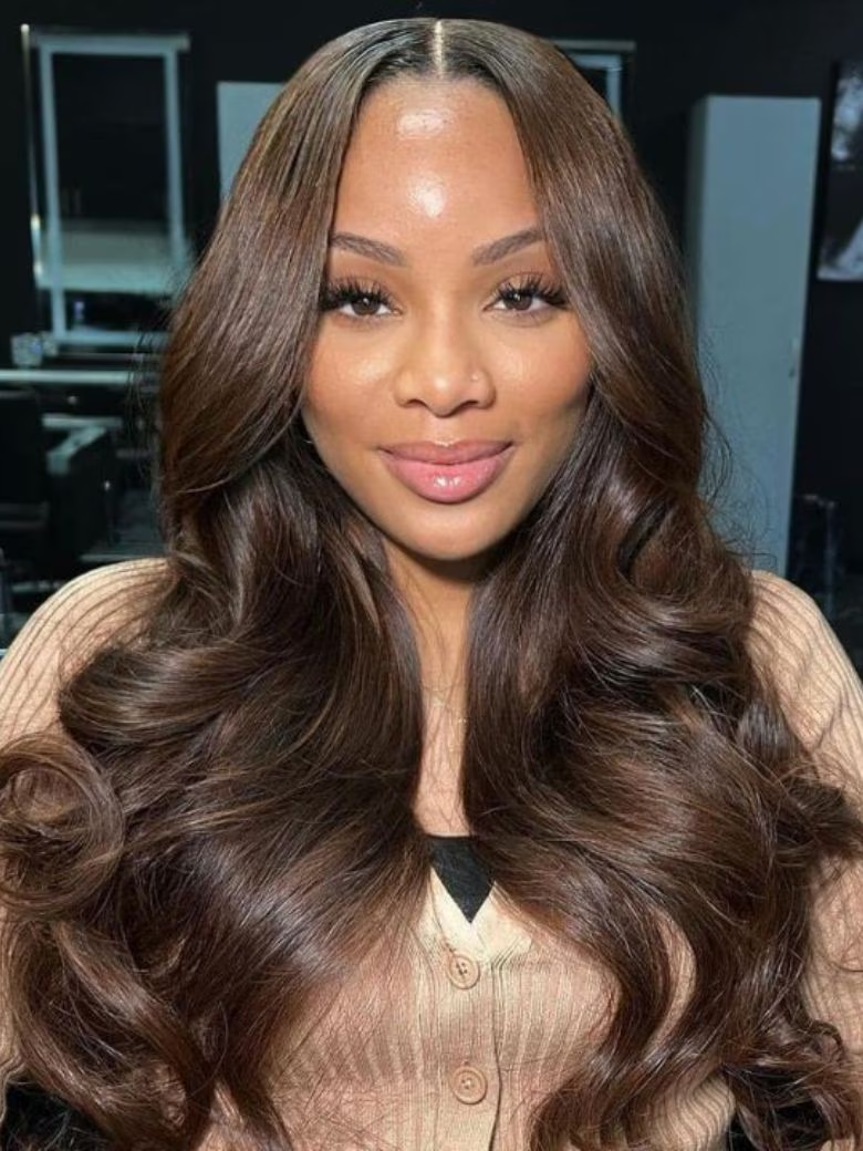 13x4 Pre-Everything Lace Front Wig Espresso Brown With Highlights Loose Wave 150% Density