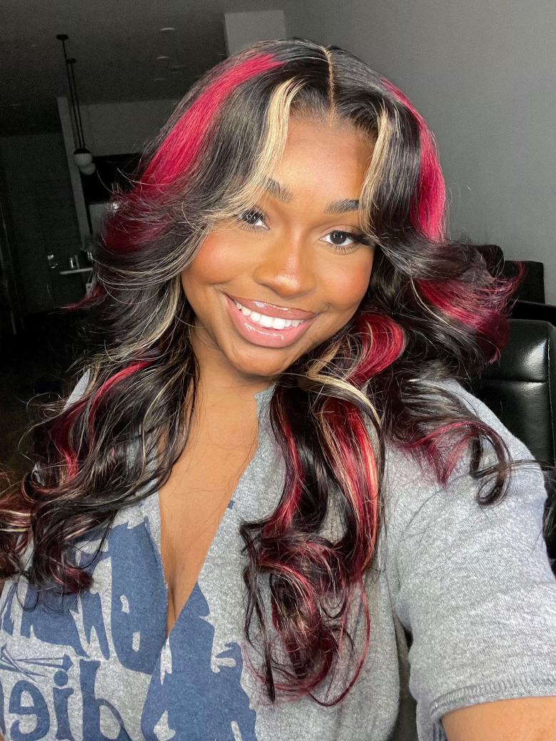 Bye Bye Knots 7x5 Glueless Lace Red Blonde Highlights Loose Wave Wig Perfect for Fall