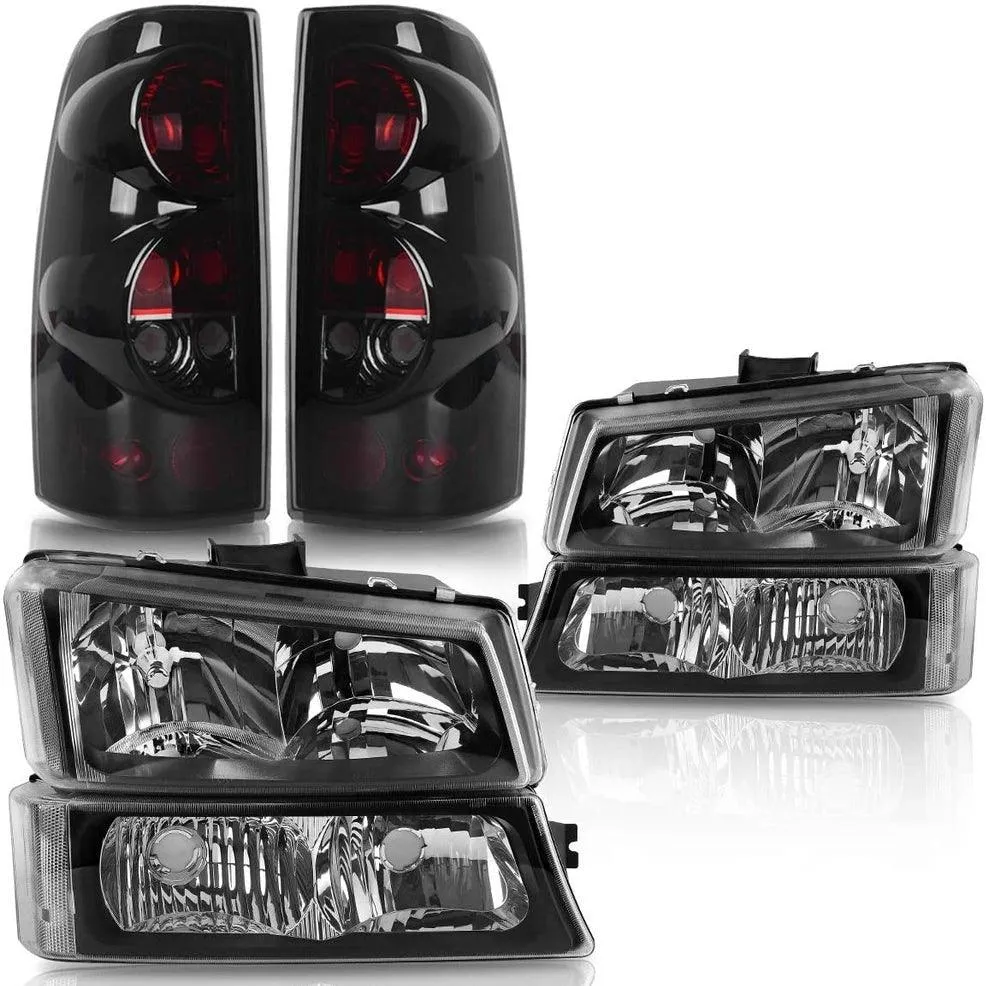 YITAMOTOR®  2003-2006 Chevy Silverado 1500 2500 2500HD Headlight + Smoke Tail Light Pair