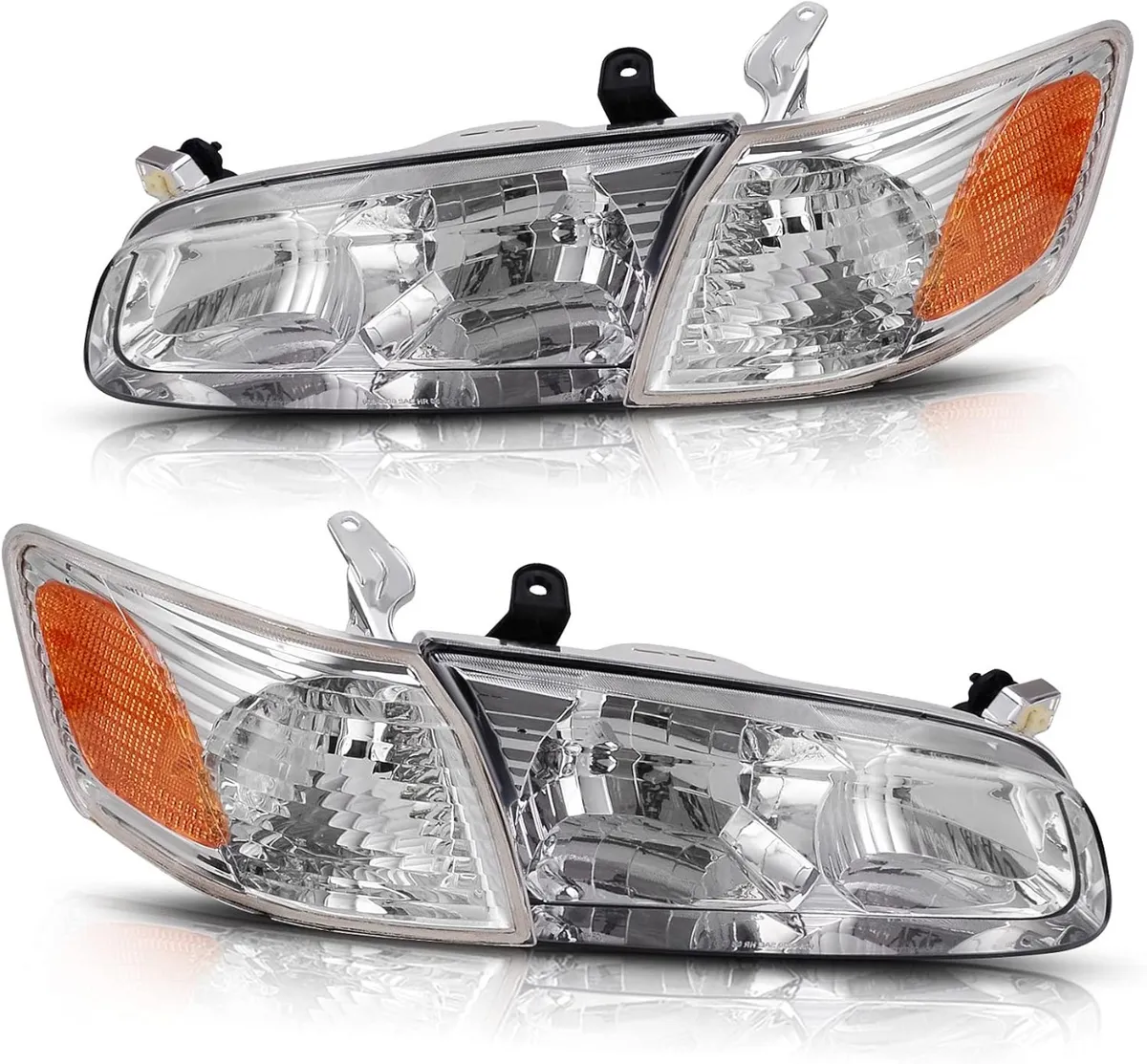 YITAMOTOR® Headlights Assembly Compatible with 2000 2001 Camry Headlamp Replacement Pair Driver and Passenger Side Chrome Housing Clear Lens Amber Ref
