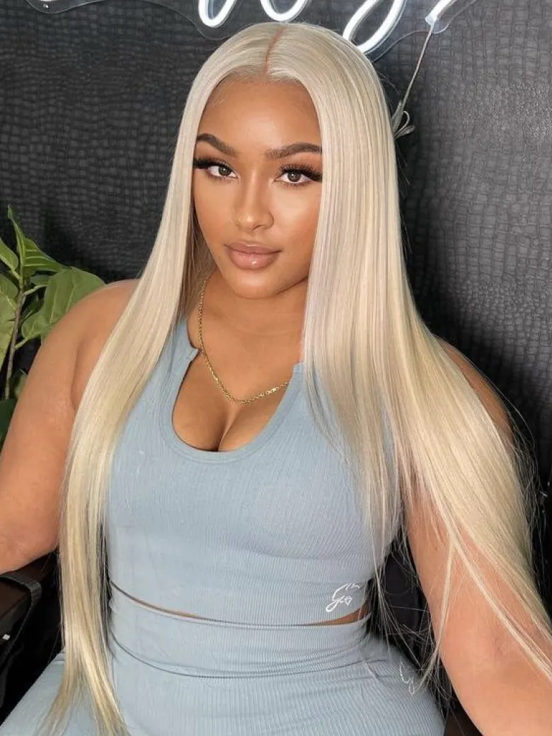 [22"=$49] 180% High Density 13x4 Lace Front Straight Hair Wig Layered Butterfly Haircut Summer Light Blonde Color