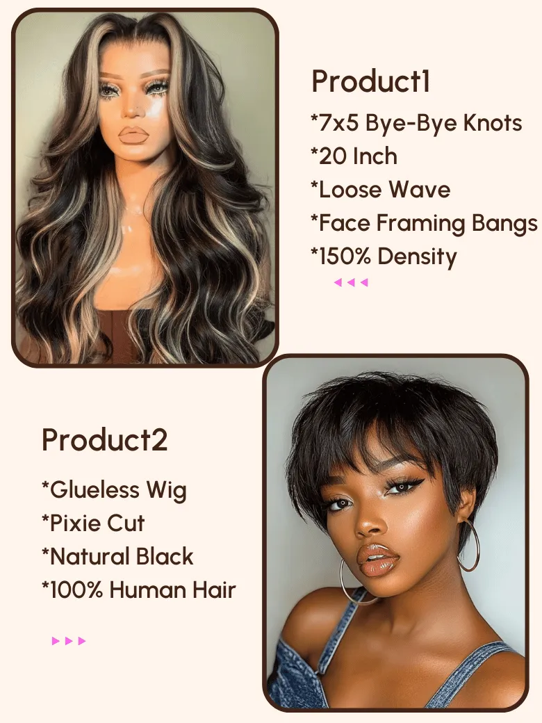 $169=2 Wigs | 20" 7x5 Bye-Bye Knots Wig and Glueless Wig