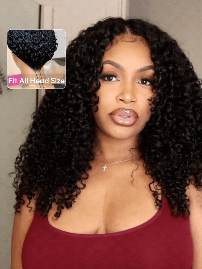 EasiContour™ V Part Minimal Glueless Curly Glueless Wig With Invisi Drawstring 100% Human Hair 150% Density