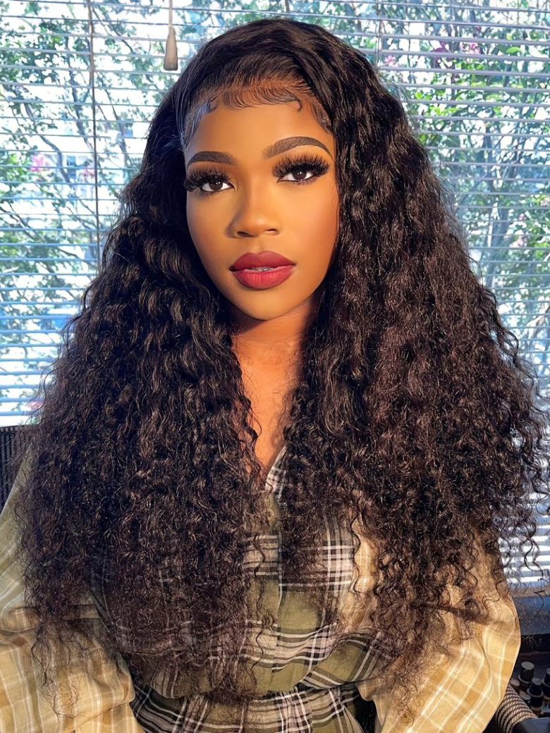 [22"/180% Density=$135] Bye Bye Knots Wig 7x5 Glueless Lace Black Kinky Curly Wig With Bleached Knots