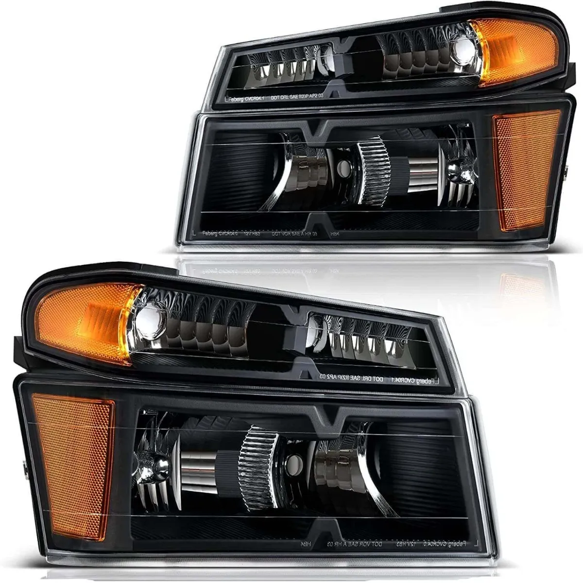 YITAMOTOR® 2004-2012 Chevy Colorado/ 04-12 GMC Canyon Headlight Assembly Black Housing Amber Reflector
