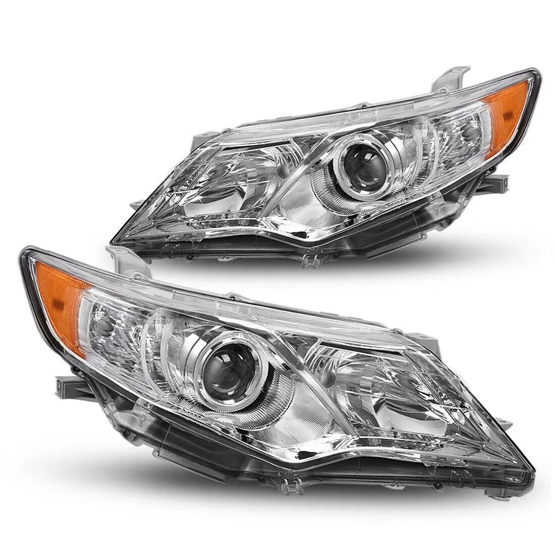 YITAMOTOR® 2012-2014 Toyota Camry Chrome Housing, Amber Reflectors H11 9005 Projector Bulbs Headlight Assembly