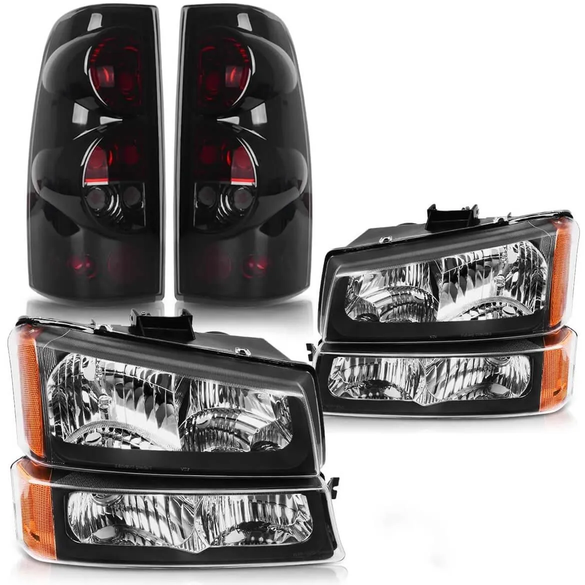 YITAMOTOR® 2003-2006 Chevy Silverado 1500 2500 Black Headlights + Smoke Tail Lights Set