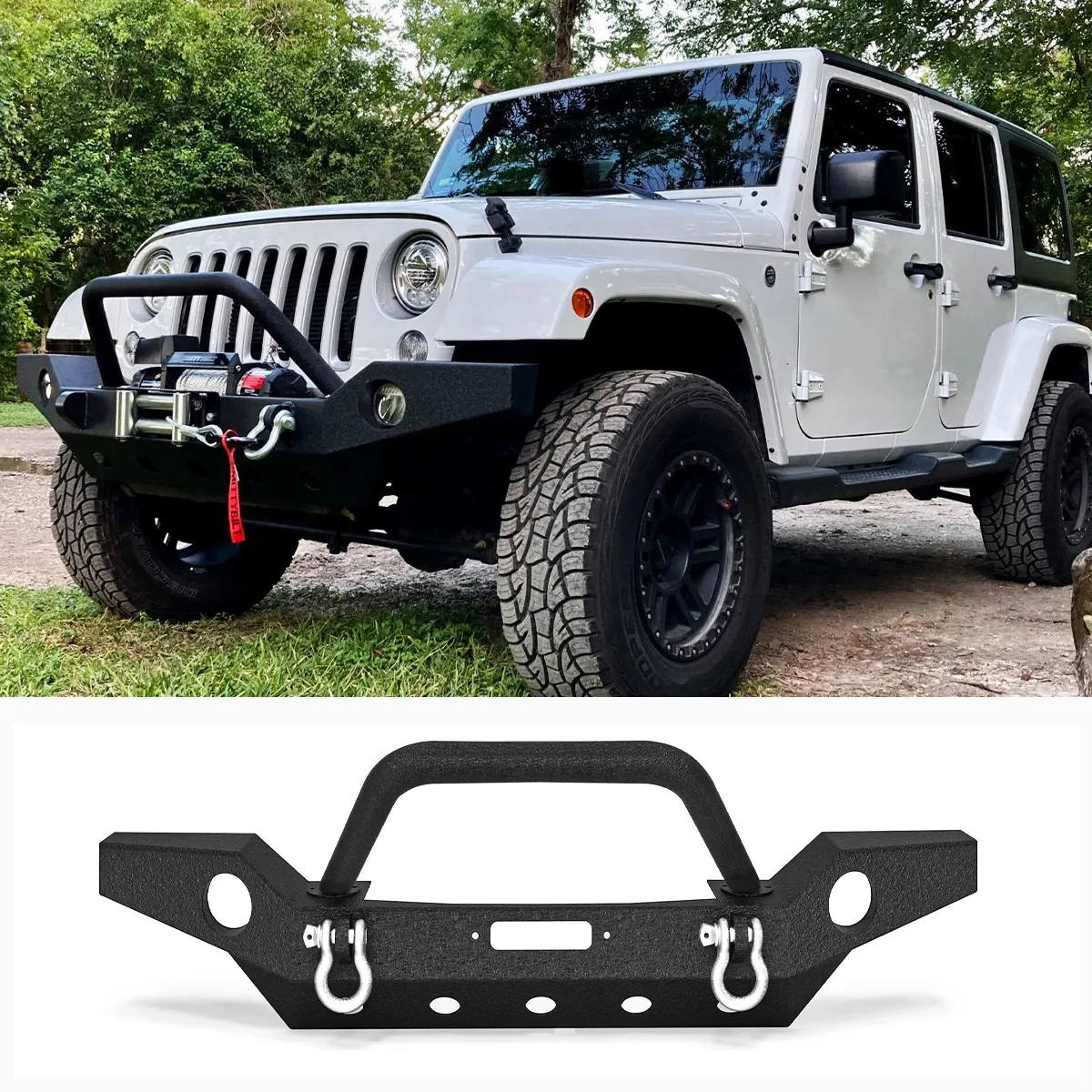 YITAMOTOR® Full Width Front Bumper For 07-18 Jeep Wrangler JK w/ Fog Light Holes & D-rings