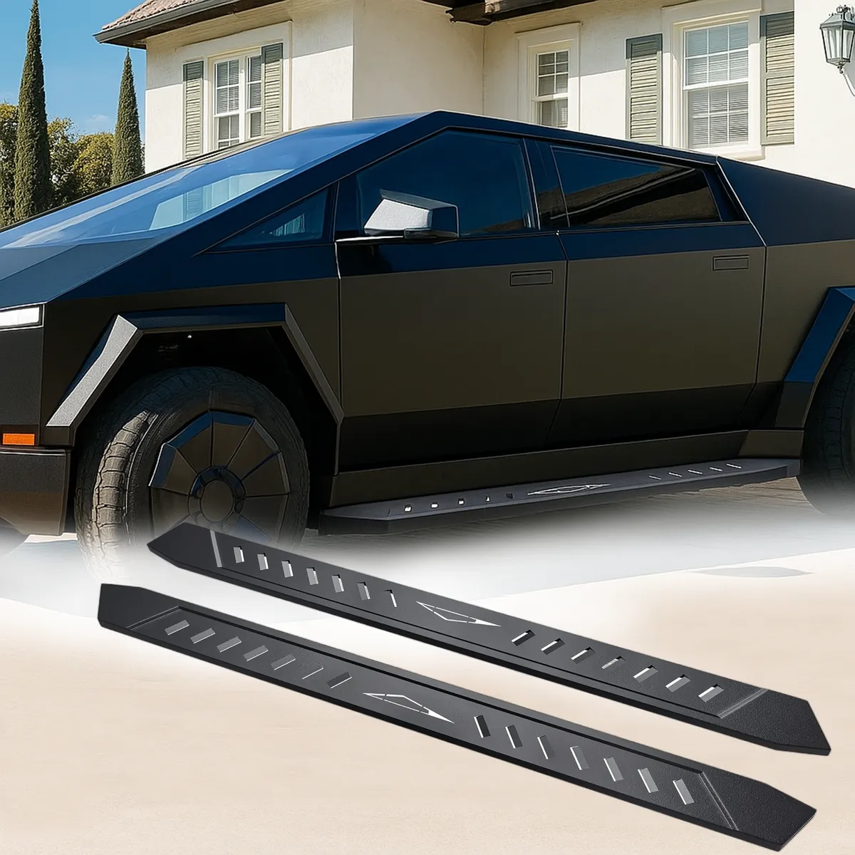 OEDRO Running Boards: Compatible with Tesla Cybertruck - Textured Black Side Steps Rails for 2024-2025 Cybertruck, Exterior Brackets Truck Nerf Bars
