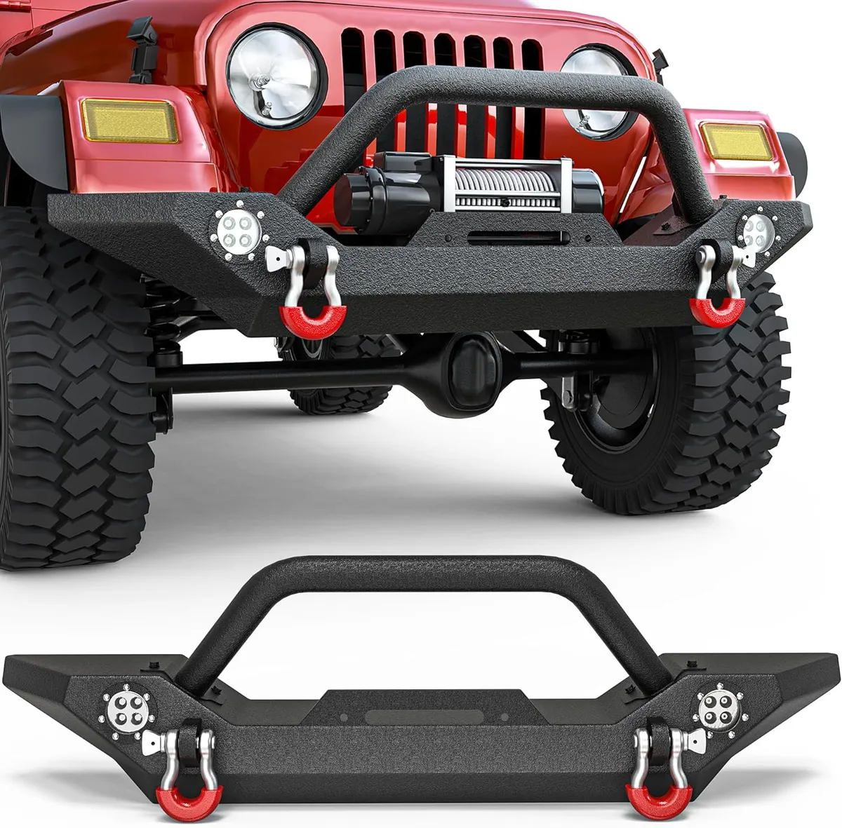 YITAMOTOR® Front Bumper For 1987-2006 Jeep Wrangler TJ YJ Rock Crawler Powder Coated W/ Led Lights + D-Ring
