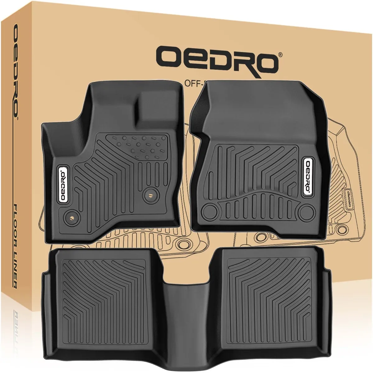 OEDRO Floor Mats for 2009-2019 Ford Flex, Black TPE All-Weather Guard Full Set Liners