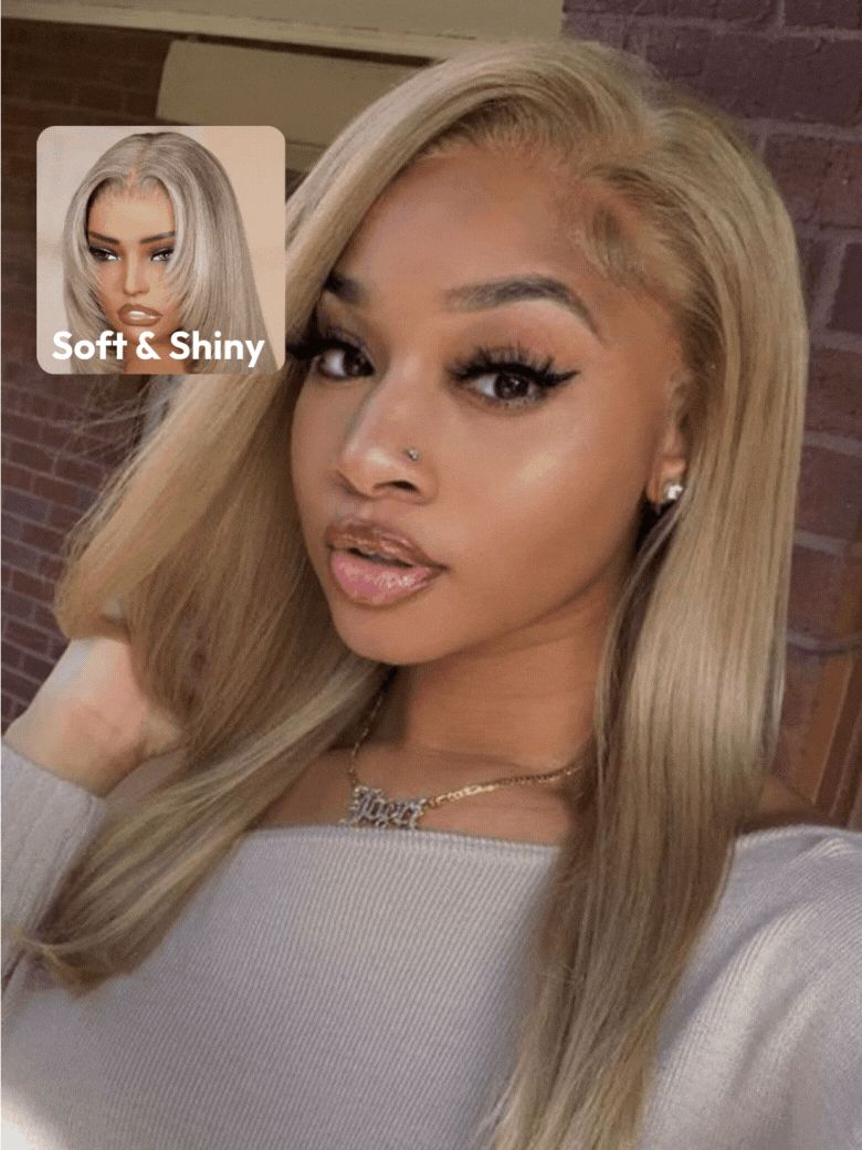 UNice 7x5 Bye-Bye Knots Lace Wig Blonde with Brown Root Straight Bob Wig 150% Density
