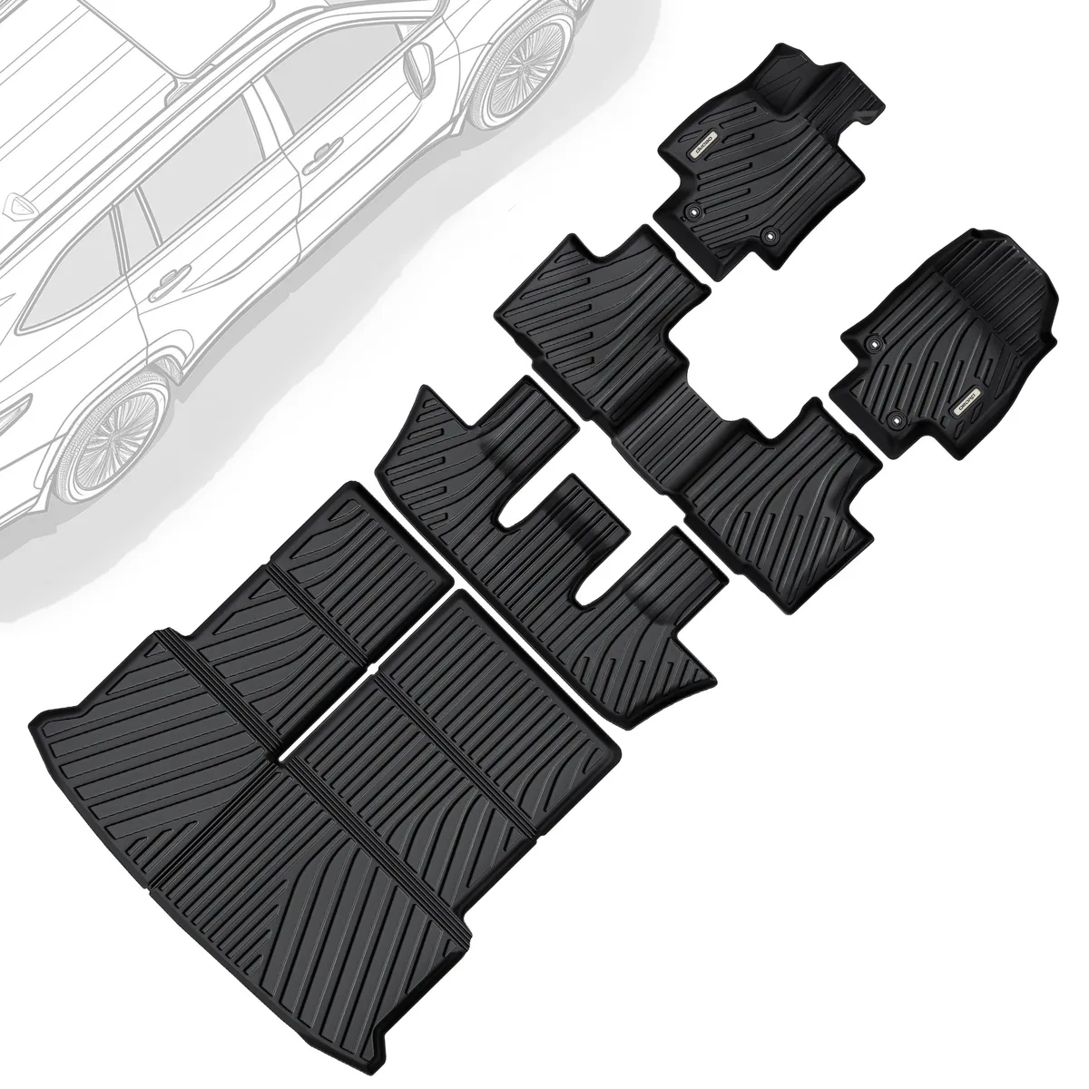 All-Weather TPE Floor Mats & Cargo Liner for 2024-2025 Toyota Grand Highlander w/Subwoofer 7 Seat (Include Hybrid), Custom Fit Backrest Mat