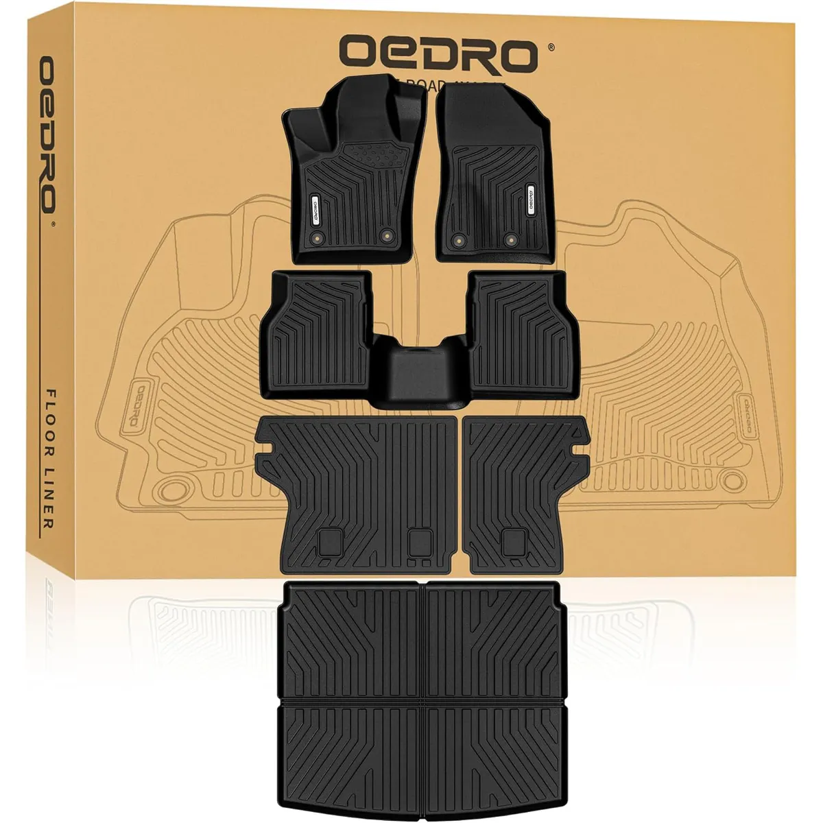 OEDRO Floor Mats & Cargo Liner with Backrest Mat for Jeep Compass 2025-2017, All Weather TPE Custom Fit Car Mats Floor Liners Seatback Mat