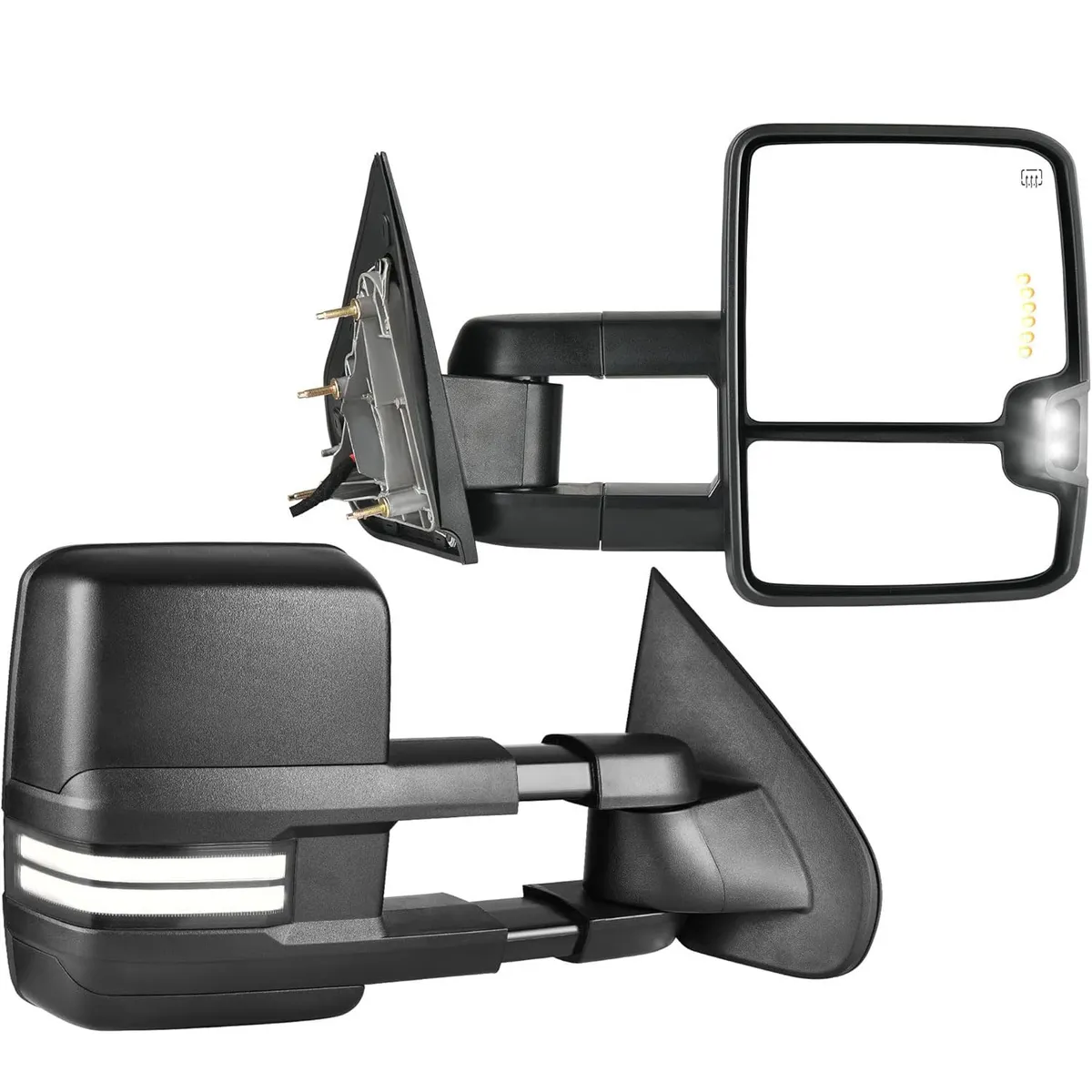 YITAMOTOR Towing Mirrors - 2014-2018 Silverado/Sierra 1500-3500 HD | Power Heated, LED Switchback, Manual Fold