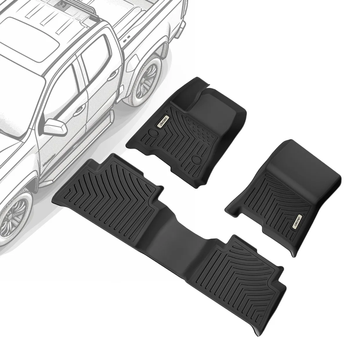 OEDRO Floor Mats Compatible for 2023-2025 Chevy Colorado Crew Cab/GMC Canyon Crew Cab, TPE All-Weather Guard Includes 1st and 2nd Row Liners Mat