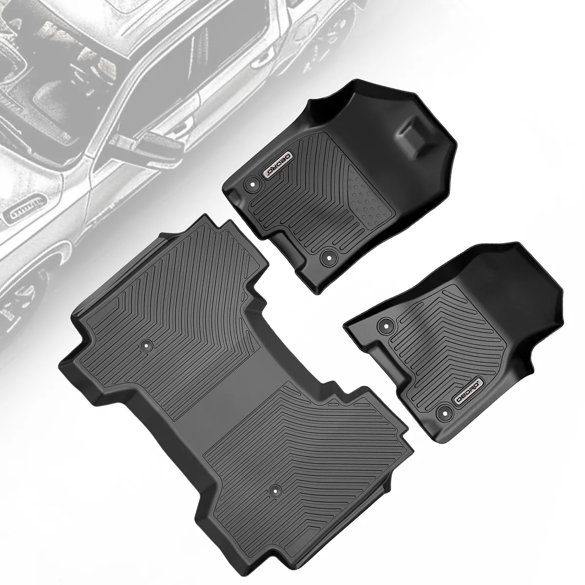 OEDRO Floor Mats for 2019-2025 Dodge Ram 1500 Crew Cab, Black TPE All-Weather Guard Full Set Liners