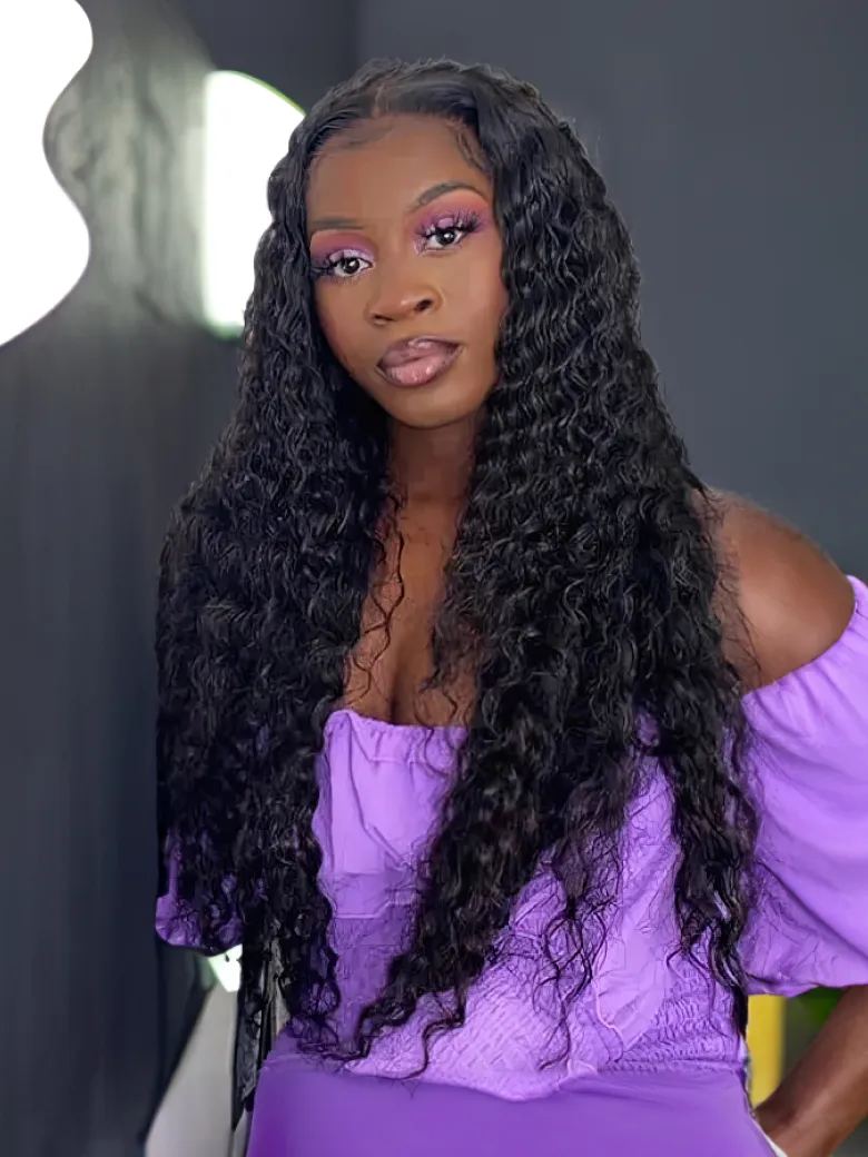 [18"=$39.9] Glueless V Part Water Wave Natural Looking Wig With No Leave-Out