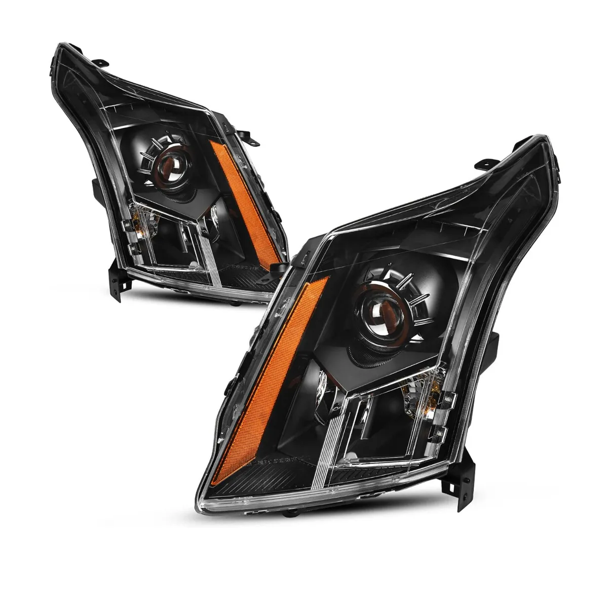 YITAMOTOR® Headlight Assembly Compatible with 2010-2016 Cadillac SRX (Models Halogen Headlights Only) Black Housing Clear Lens Amber Reflector