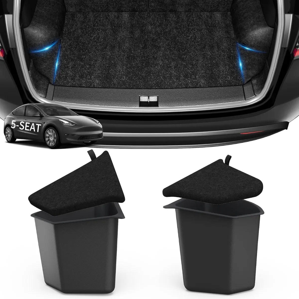OEDRO Trunk Storage Bins For 5 Seats 2022-2023 Tesla Model Y, Rear Trunk Organizer Side Storage Boxs with Lids, ABS Waterproof Odorless Protector Pac