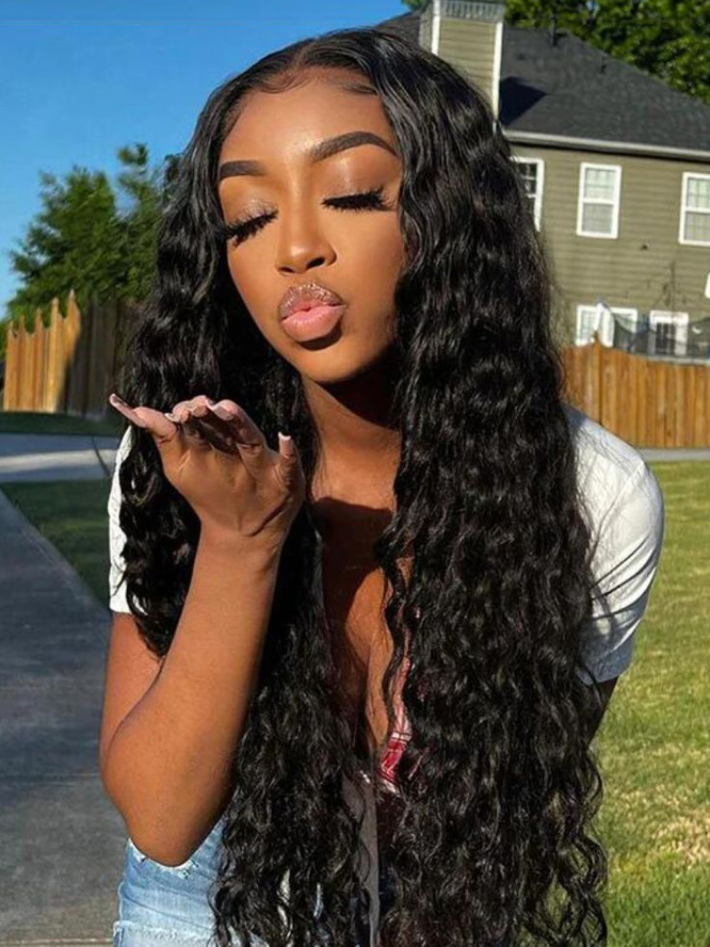 [From 22"] Pre-Everything 13x4 Lace Frontal Black Deep Wave Wig